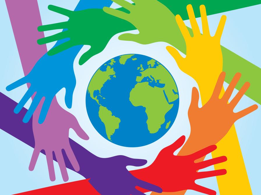 Hænder i forskellige farver og jordklode